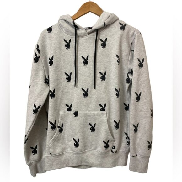 PLAYBOY Other - PLAYBOY light grey allover logo pullover hoodie Small